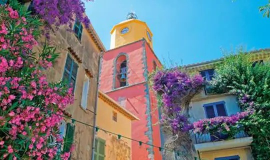 Colourful clock tower in St. Tropez, France