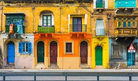 Colourful buildings in Maltese street, Malta